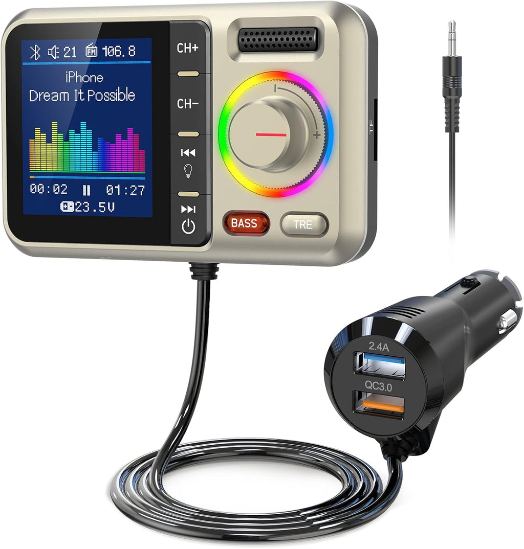 Bluetooth FM Transmitter for Car, Wireless Car Bluetooth V5.0 Adapter