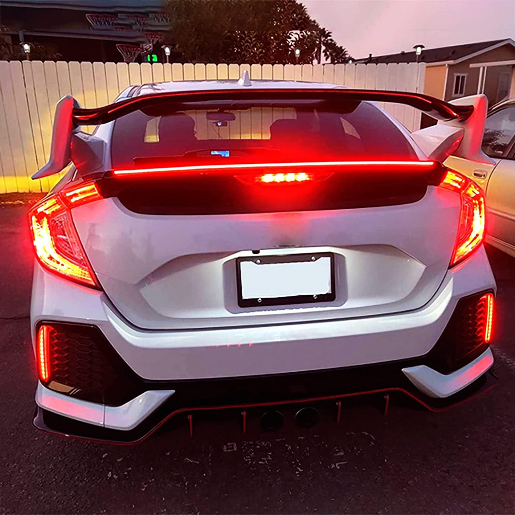 Universal Exterior Rear Roof Spoiler Tail Wing Splitter Carbon Fiber Accessories LED Strip Lights for Cars Driving Brake Turn Signal Running Warning Trim Lamp