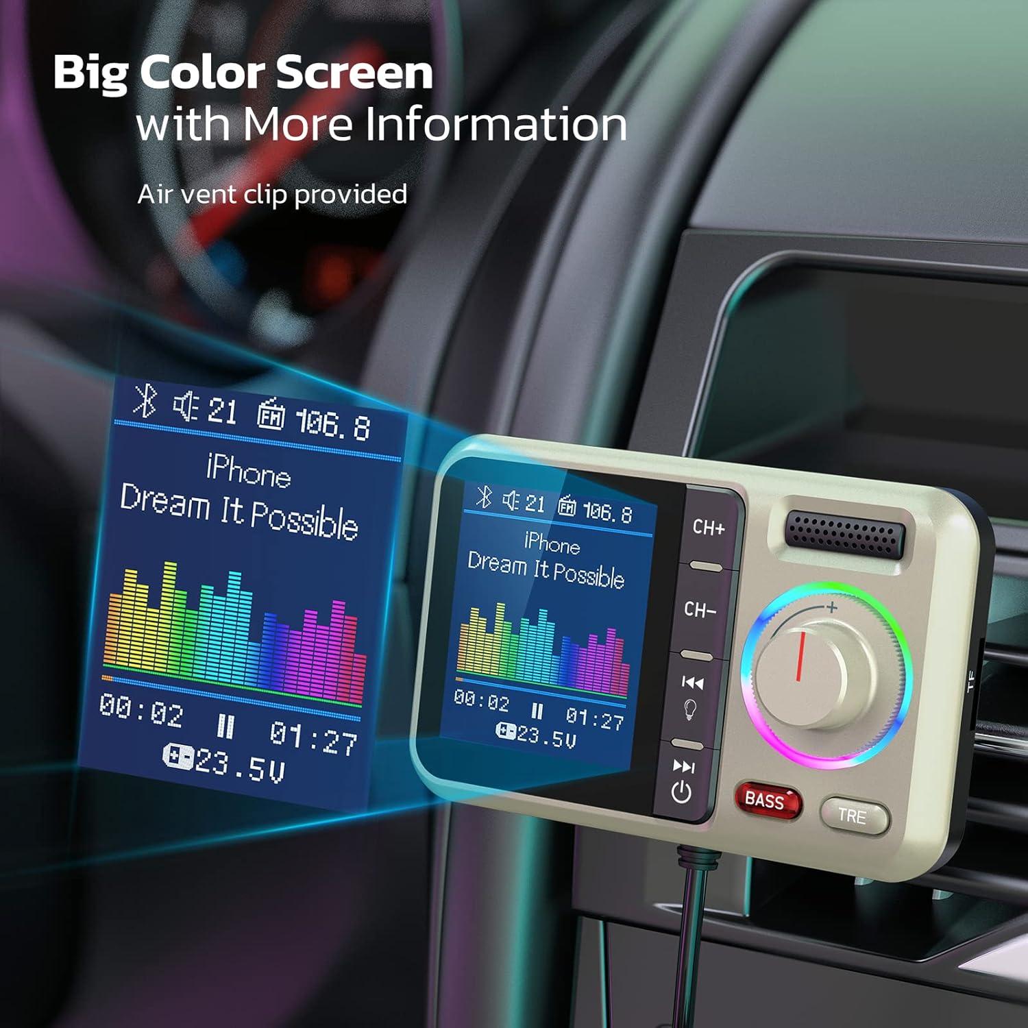 Bluetooth FM Transmitter for Car, Wireless Car Bluetooth V5.0 Adapter