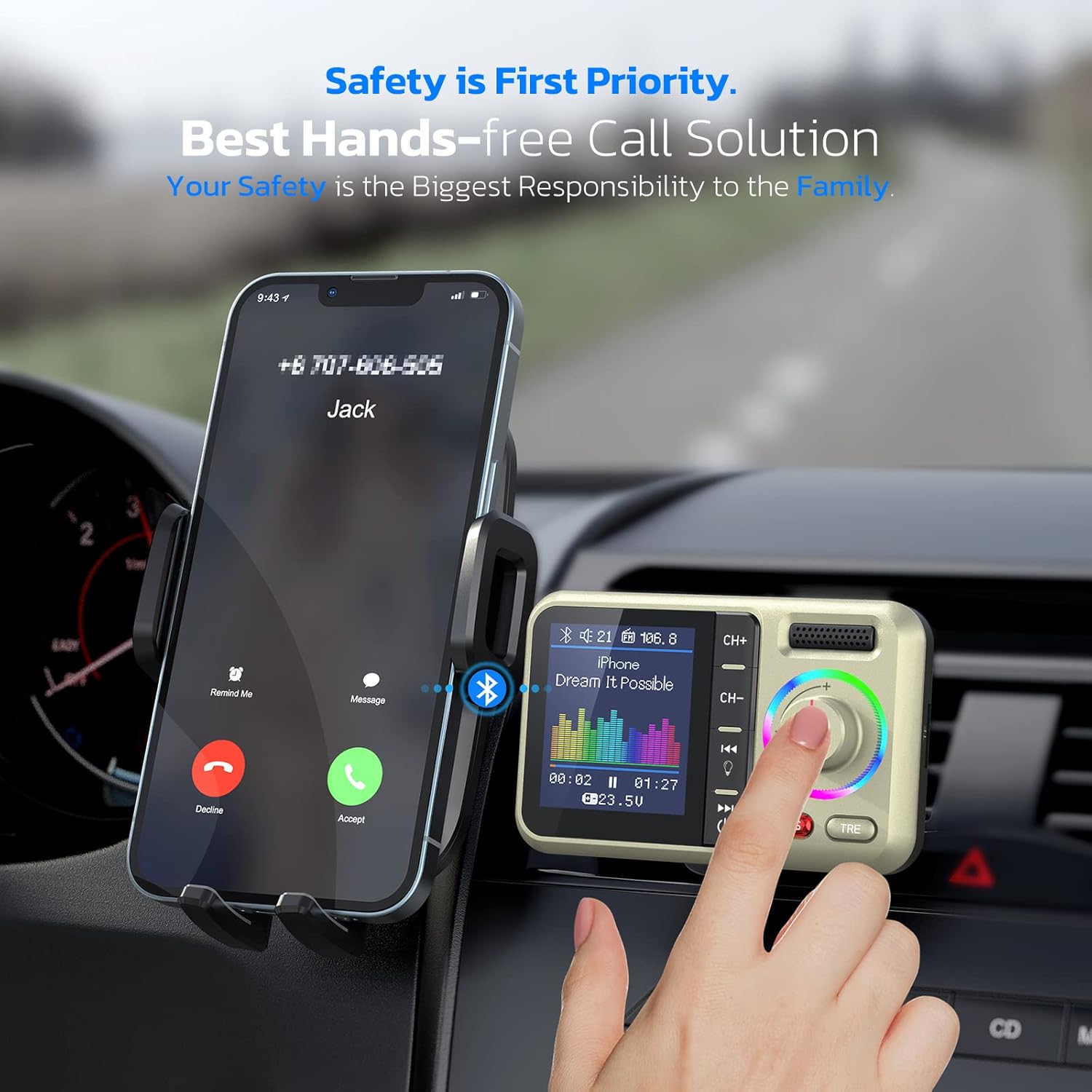 Bluetooth FM Transmitter for Car, Wireless Car Bluetooth V5.0 Adapter