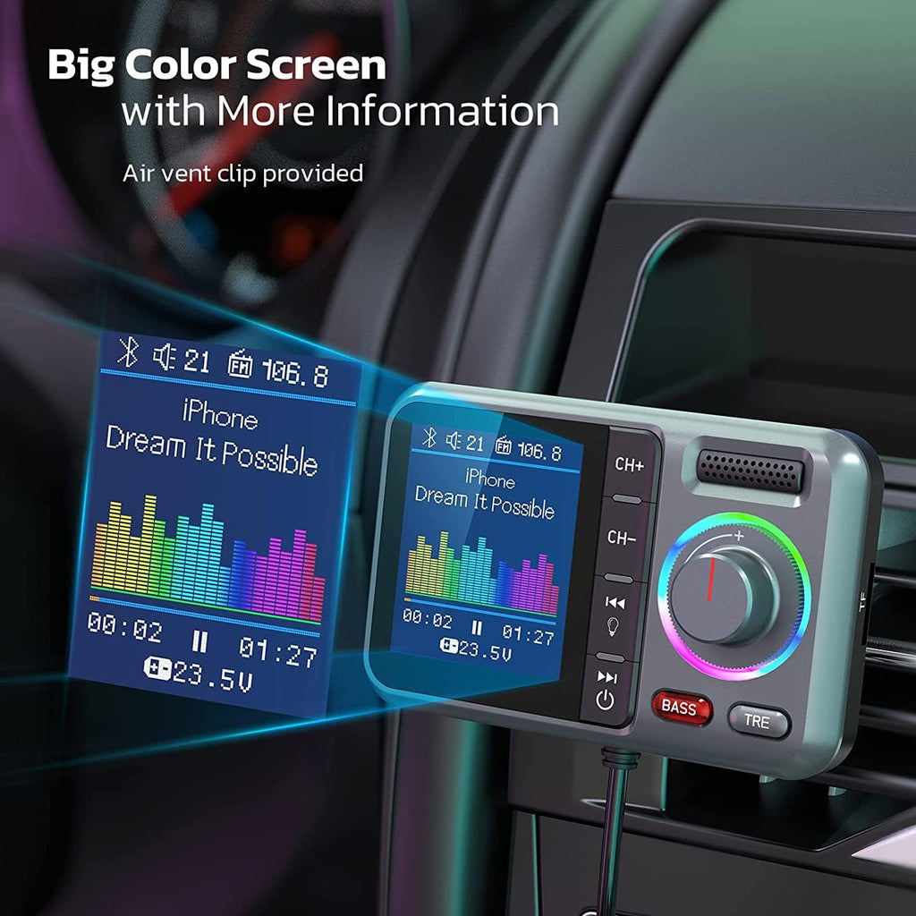 Bluetooth FM Transmitter for Car, Wireless Car Bluetooth V5.0 Adapter