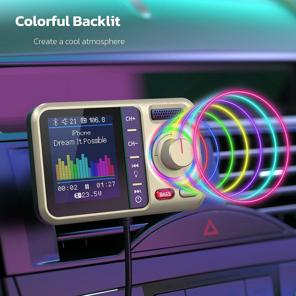 Bluetooth FM Transmitter for Car, Wireless Car Bluetooth V5.0 Adapter