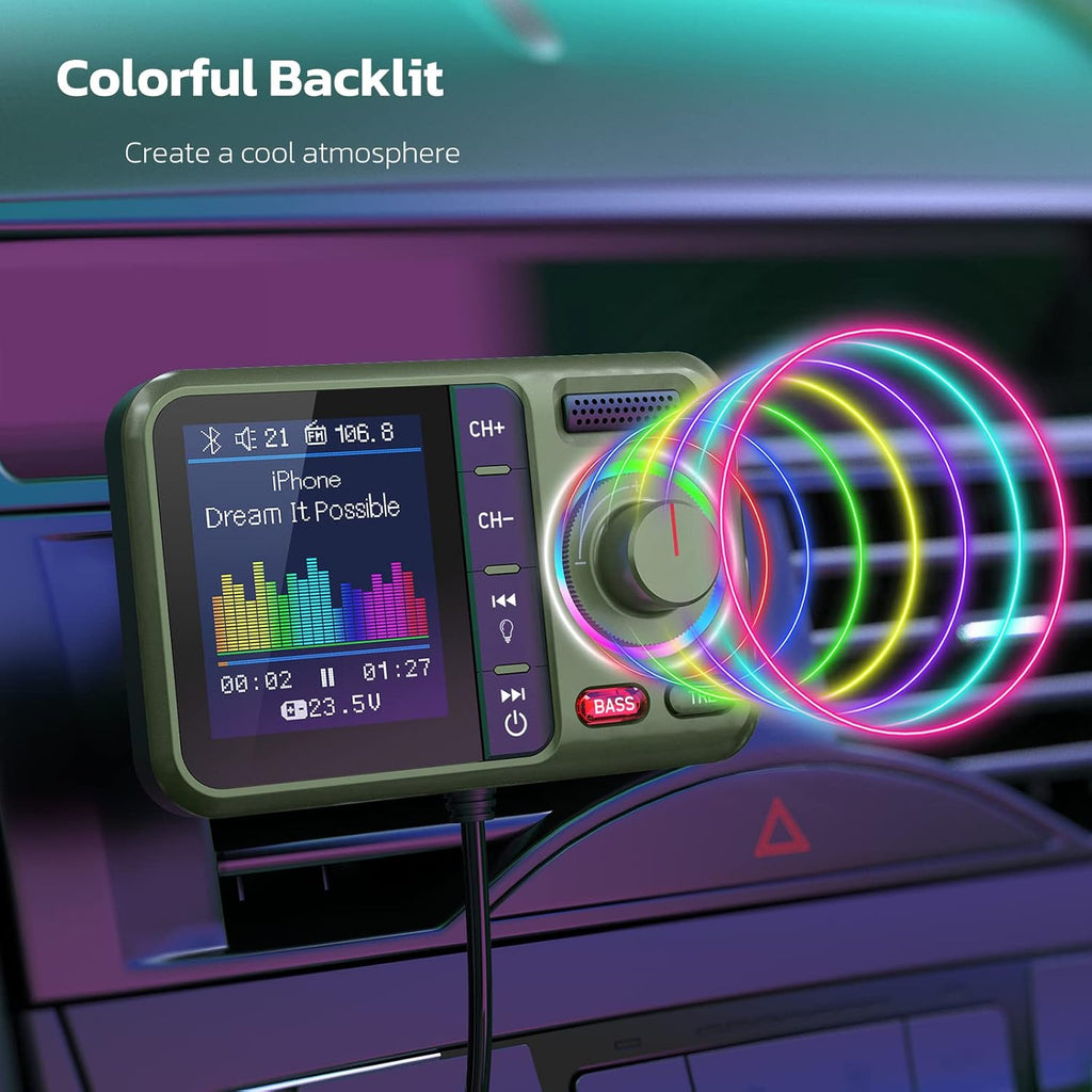 Bluetooth FM Transmitter for Car, Wireless Car Bluetooth V5.0 Adapter