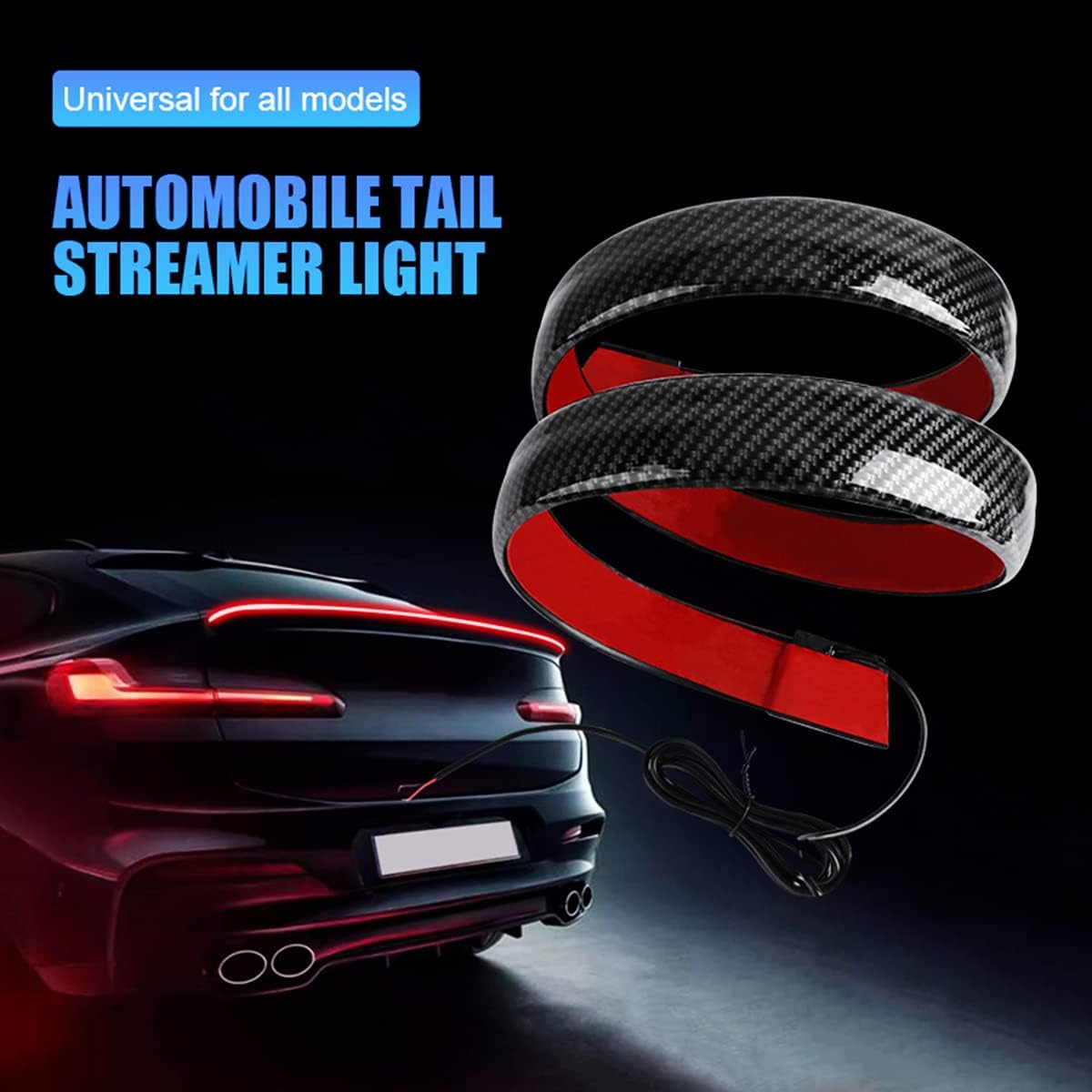 Universal Exterior Rear Roof Spoiler Tail Wing Splitter Carbon Fiber Accessories LED Strip Lights for Cars Driving Brake Turn Signal Running Warning Trim Lamp