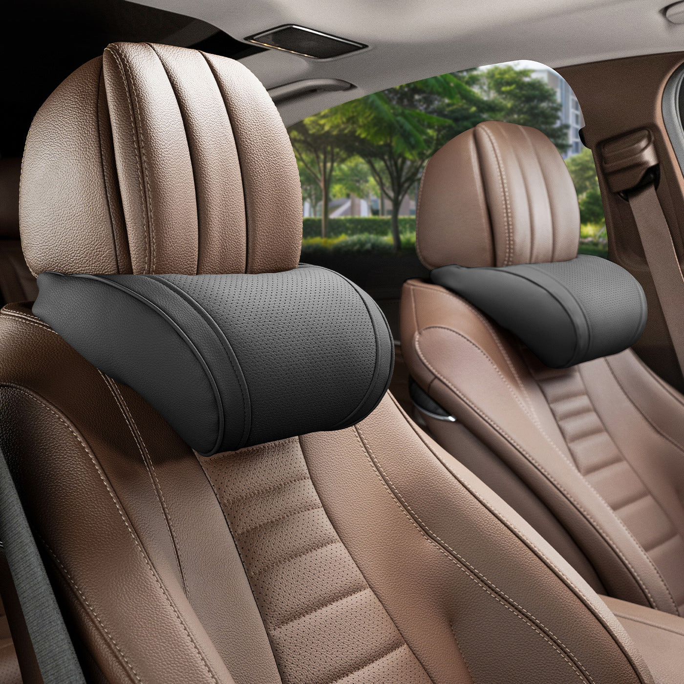 Luxury leather custom car headrest, car neck pillow, car seat lumbar cushion