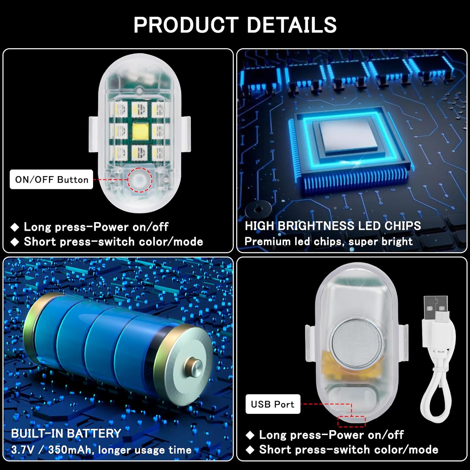 Wireless Remote Control Anti-Collision LED Strobe Light Kit