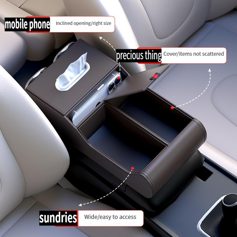 High-end car central armrest box storage box double capacity folding double cup holder car armrest box tissue box