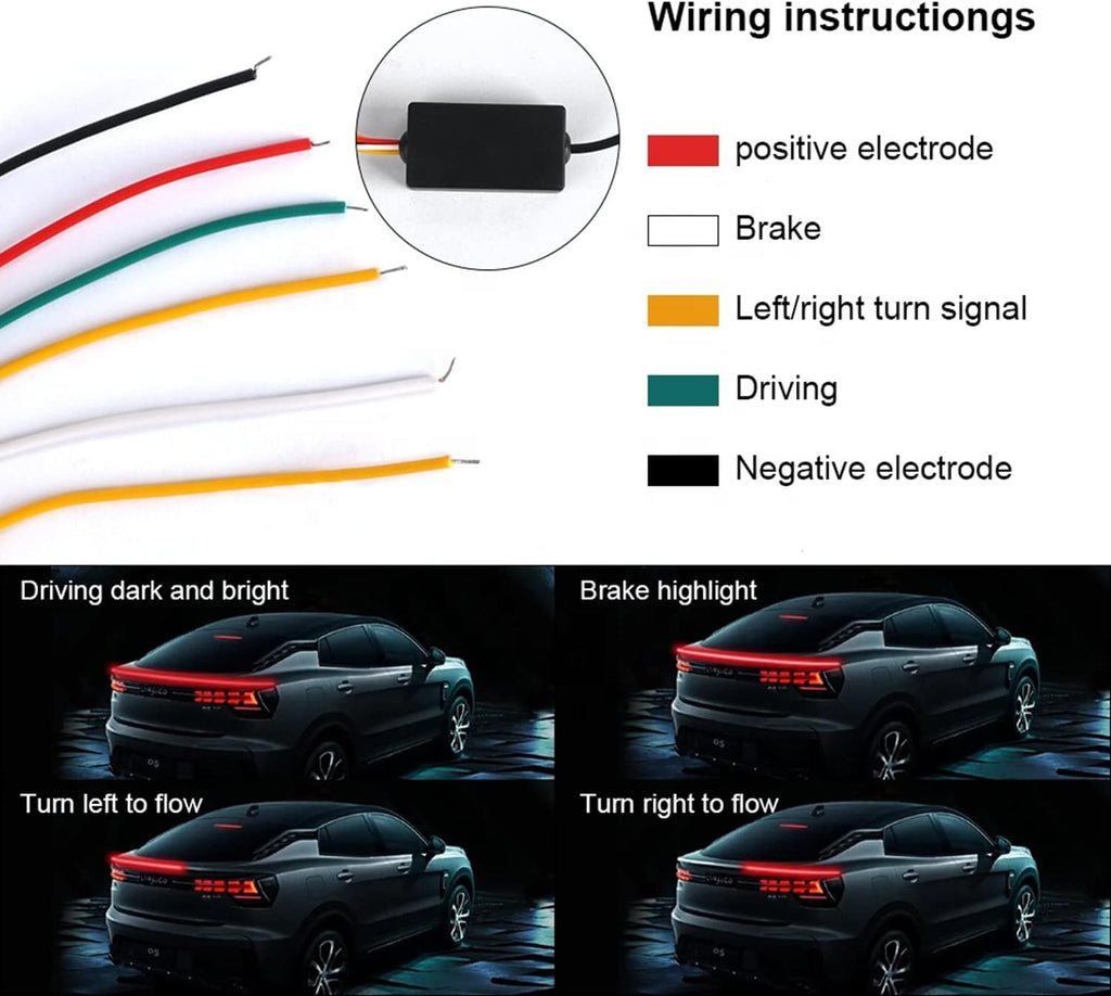 Universal Exterior Rear Roof Spoiler Tail Wing Splitter Carbon Fiber Accessories LED Strip Lights for Cars Driving Brake Turn Signal Running Warning Trim Lamp