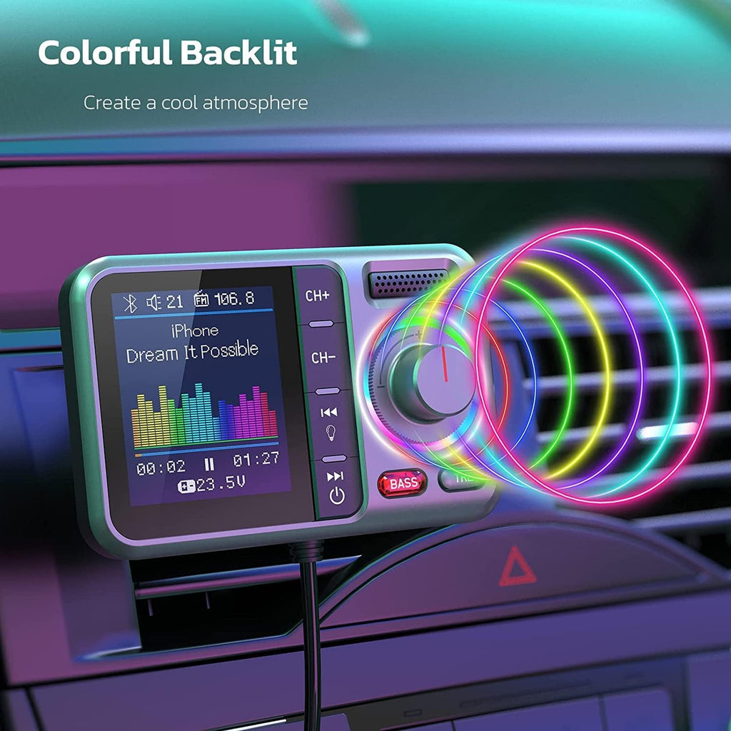 Bluetooth FM Transmitter for Car, Wireless Car Bluetooth V5.0 Adapter